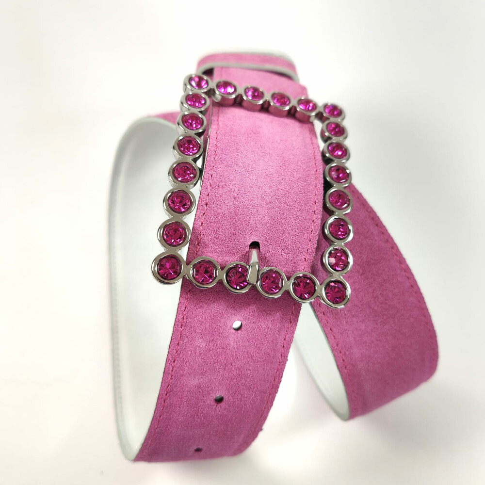 Ceinture reversible femme Daim rose / Blanc nuancé